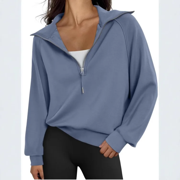 Sueter Autumn Top Femme Fall Half-zipper Pullover Lapel Solid Color Office Commuting Versatile Long-sleeved Top Womens Clothing