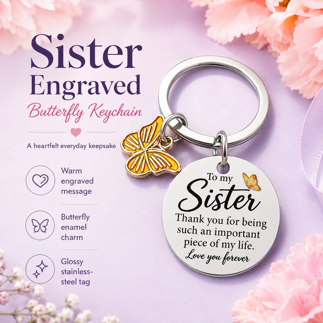 Thank You Keychain Gifts for Sister & Cousin, birthday Christmas keychain gifts for female cousins, big sister gifts from sister