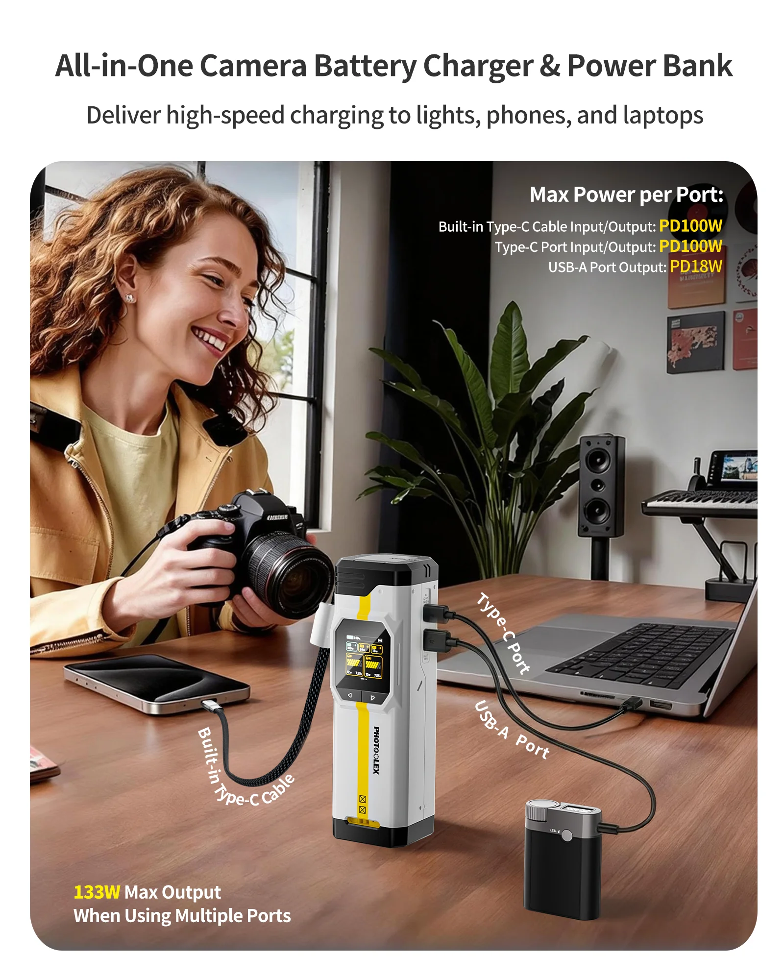 Ładowarka do akumulatorów serii PHOTOOLEX BB, szybkie ładowanie, przenośne pudełko do przechowywania, kompatybilna z akumulatorami Sony, Canon, Nikon, Fuji. — zdjęcie produktu 6