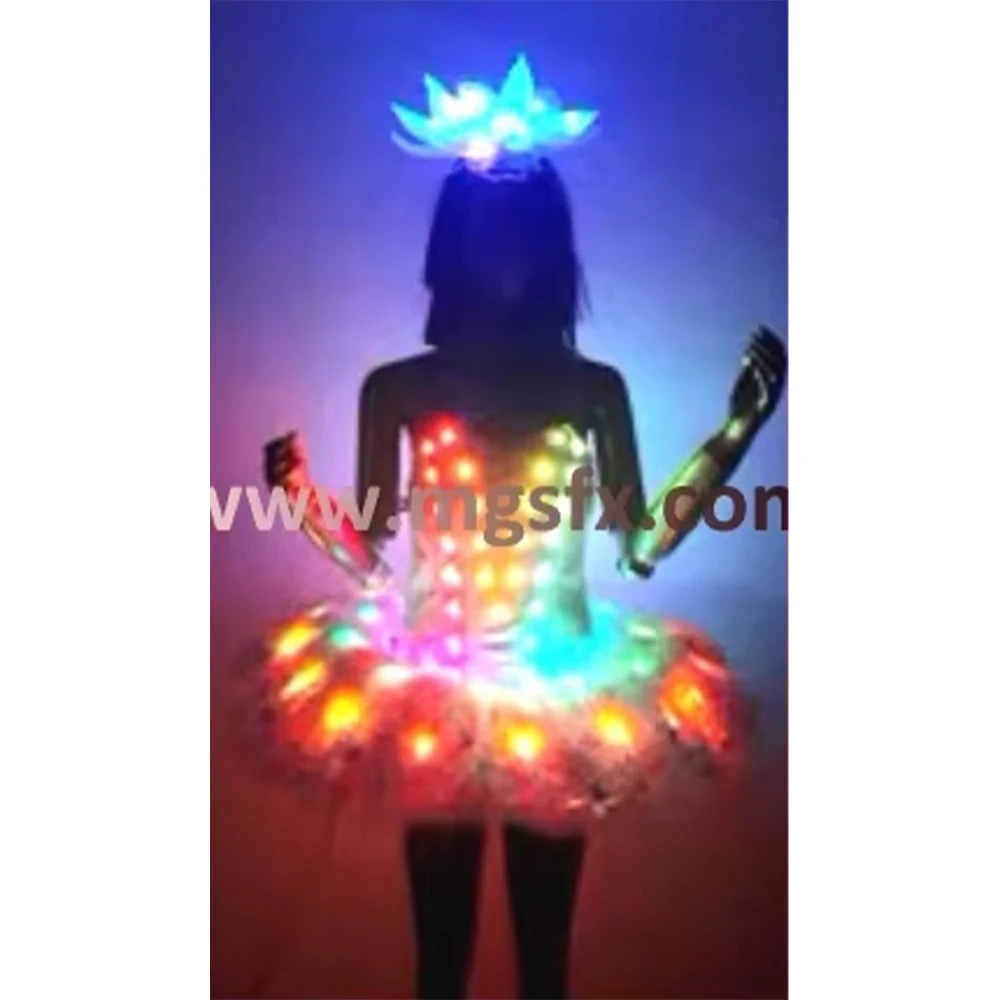 LED Full Color Ballet Skirt Light Up Luminous Dresses White LED Costume Ballet Tutu For Singer Dancer Stage Wedding Party