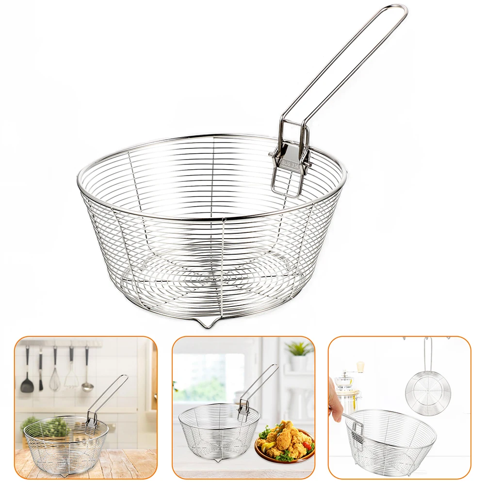 

Stainless Steel Fry Chip Handle French Fries Chicken Fish Balls Draining Filter Oil Strainer Kitchen Utensils
