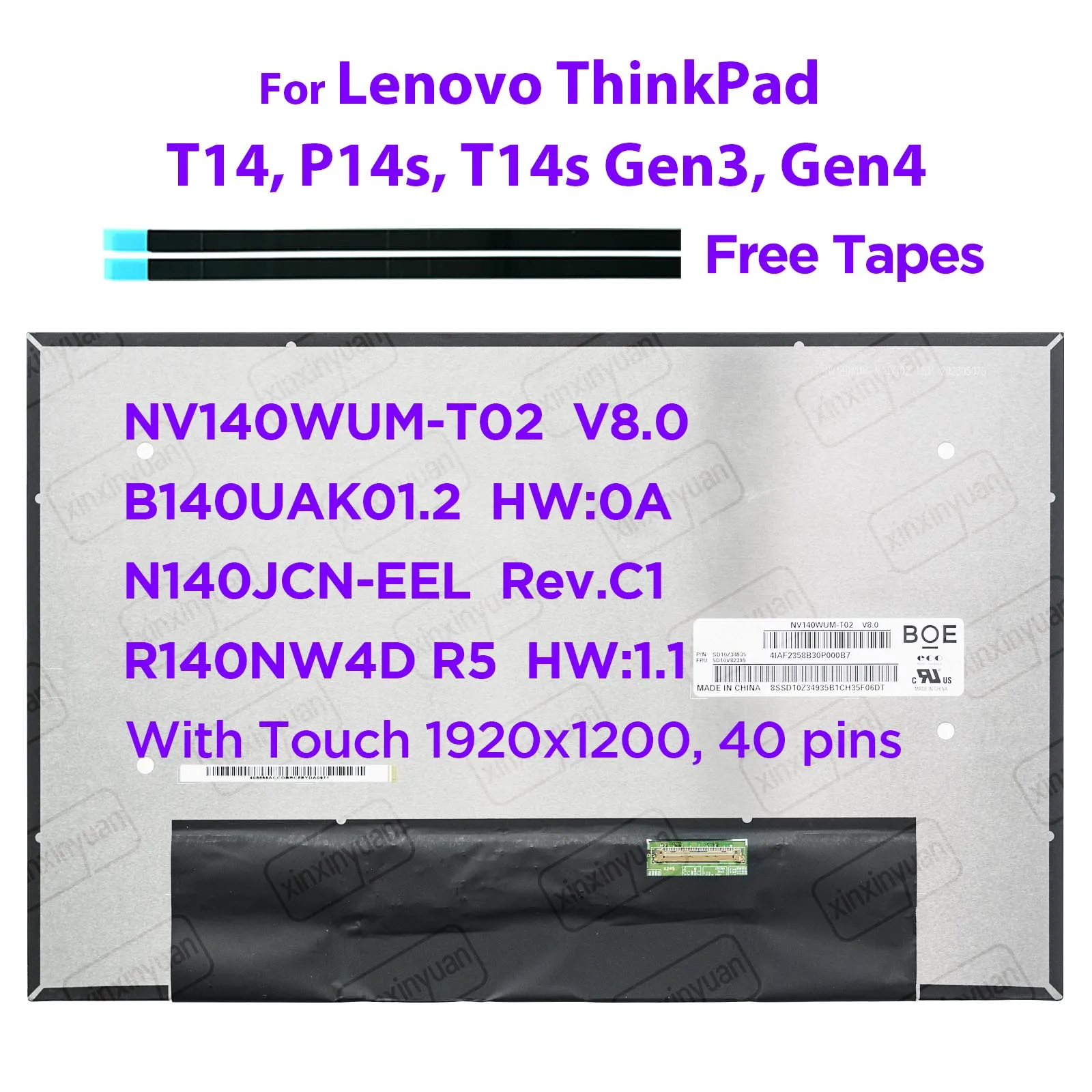 laptop lcd touch screen para thinkpad 140 nv140wm t02 b140uak012 n140jcn eel r140nw4d r5 hw11 para thinkpad t14 p14s gen3 gen4 40 pinos 01