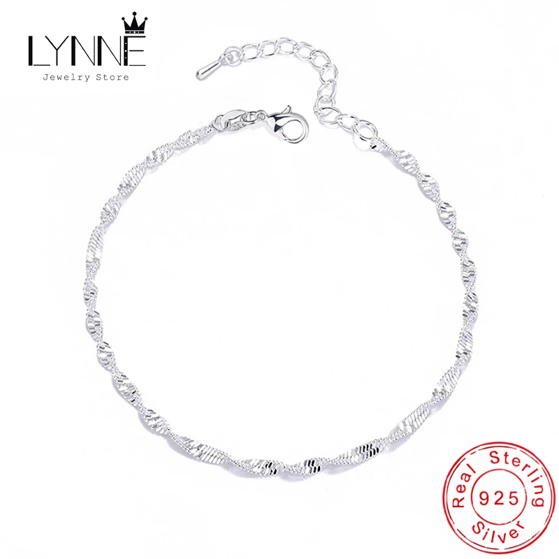 925 Sterling Silver Fashion Simple Wave Twisted Chain Anklets Women&Girl Jewelry Gift Elegant Weave Classic Foot Chain Bracelets