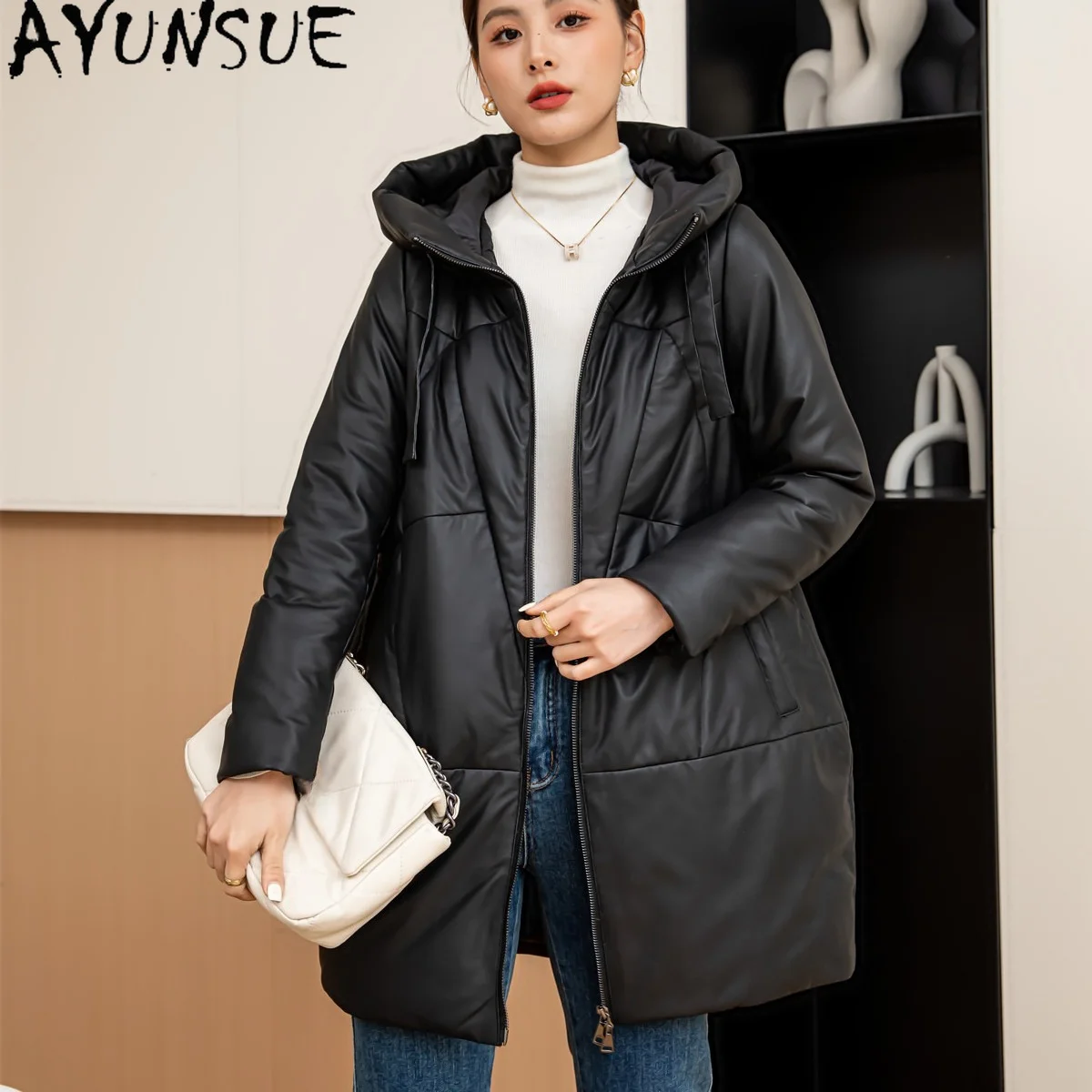 AYUNSUE Genuine Leather Jacket Women Winter Clothes Fashion Top Layer Sheepskin Coat Female White Duck Down Coats Jaqueta Couro