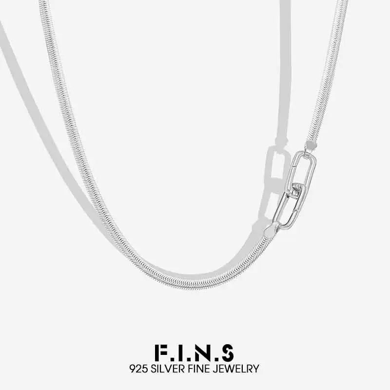 

F.I.N.S оригинальный минималистичный дизайн, ожерелье из стерлингового серебра 925 пробы, универсальная застежка, простая цепочка из змеиной кости, ювелирные украшения для ключицы