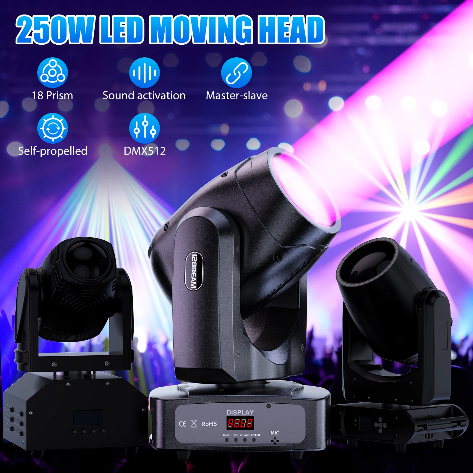 Pack de 4 projecteurs de scène à tête mobile LED RGBW 150W, 11/13 canaux DMX doubles, contrôle DMX512 par activation vocale pour mariage, discothèque, soirée, boîte de nuit