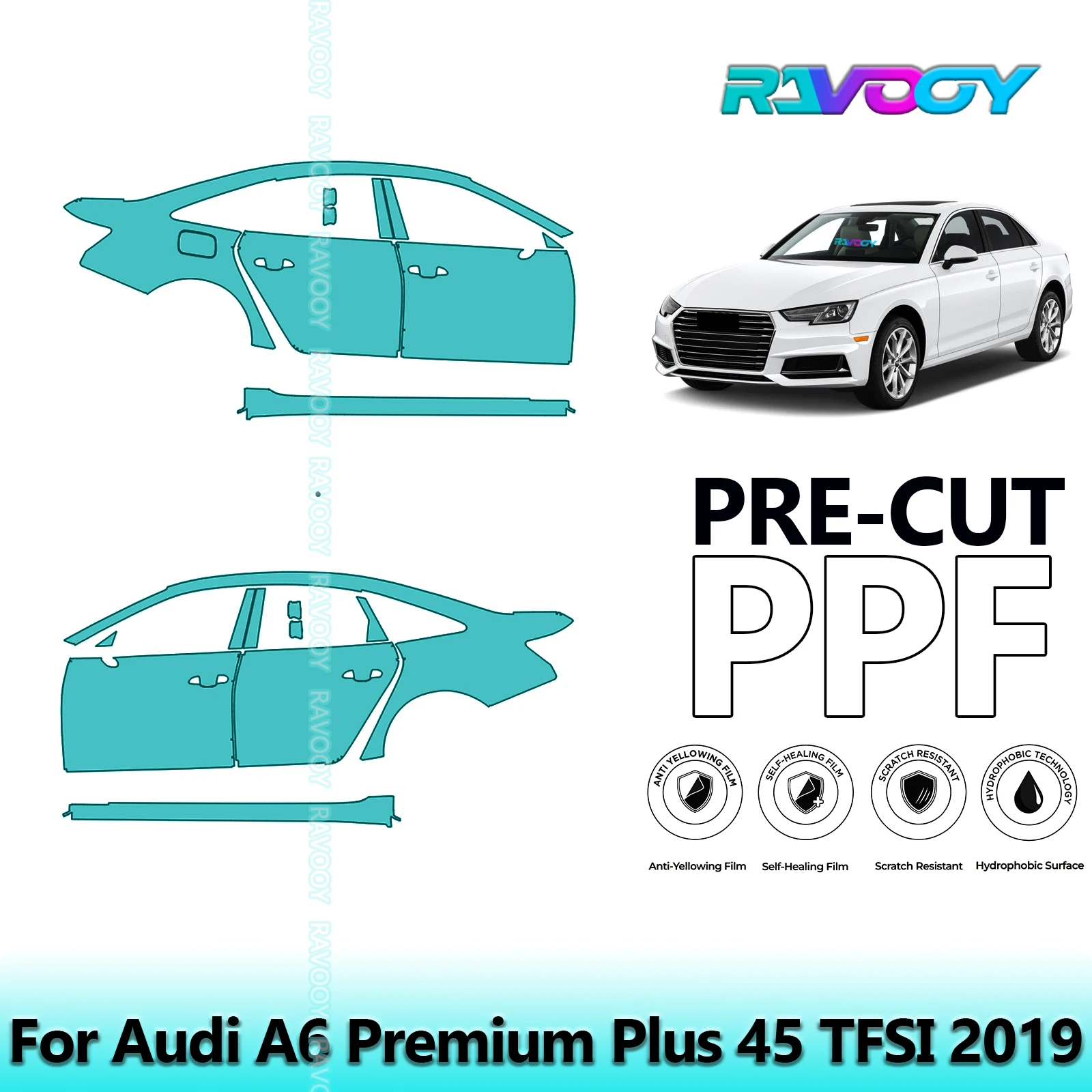 

For Audi A6 Premium Plus 45 TFSI 2019 8.5mil Clear Matte Pre-Cut PPF Door & A/B Pillar Kit TPU Paint Protection Film Set