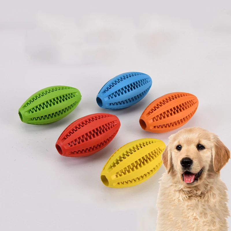 Dog Rubber Leakage Ball Dogs Molar and Teeth Cleaning Chew Balls Training Slow Food Feeder Pet Interactive Funny Rugby Shape Toy