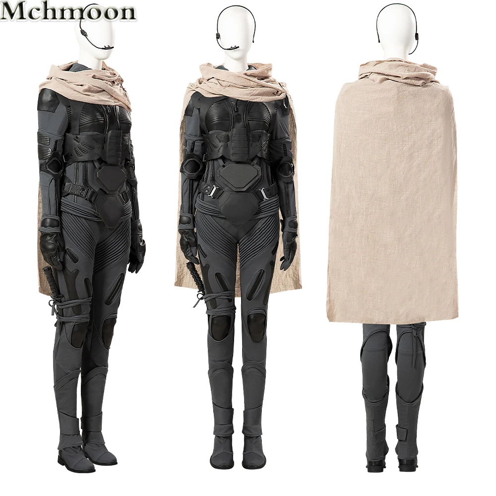 

Female Arrakis Aka Dune Cosplay Costume Chani Costume Armor Suit with Vest Jumpsuit Cape Halloween Outfit