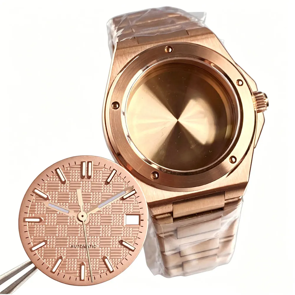 

40mm rose gold Watch case Face hands set sapphire glass Fit NH35 NH36 movement Dial Accessories watch Parts 200m waterproof