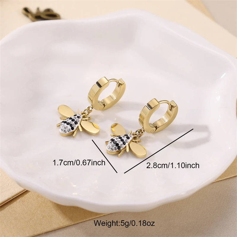 Cubic Zirconia Little Bee Stainless Steel Earrings For Women Girls Fashion Party Wedding Drop Earrings Simple Fashion Jewelry