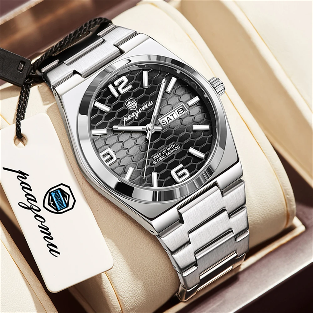 

Роскошные спортивные наручные часы PAAZOMU для мужчин, водонепроницаемые, светящиеся, с датой, кварцевые, из нержавеющей стали, мужские часы, мужские часы Reloj + коробка