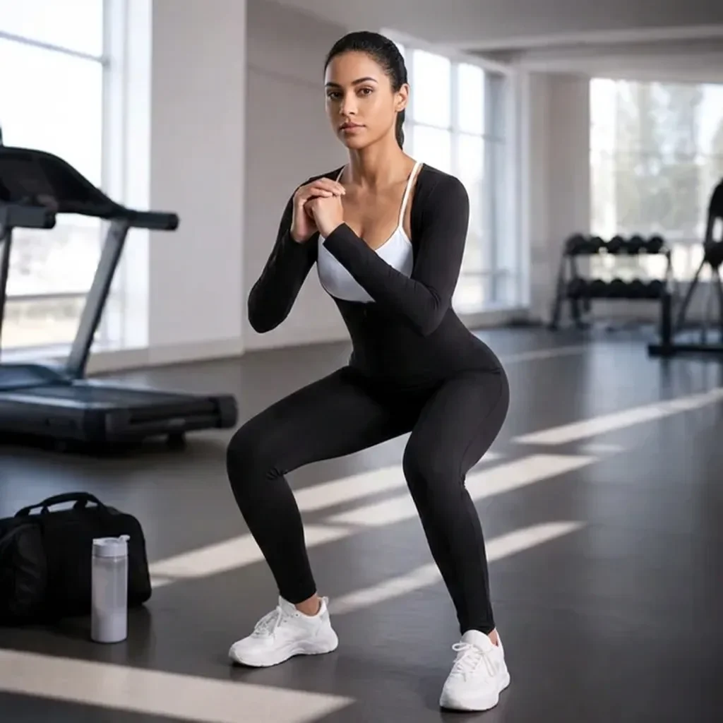 Women Long Sleeve Front Zipper Bodycon Jumpsuit, High Stretch Tight Workout Yoga Bodysuit, Shaping Gym Sport One Piece Outfit