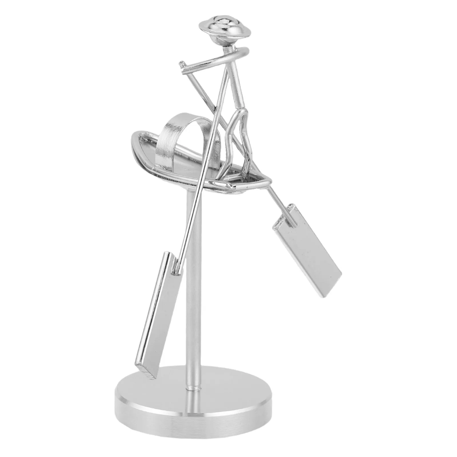 Balancing Fisherman Sculpture Iron Art Desktop Decor Perpetual Motion Rowing Boat Balance Pendulum Office Study Room Accent