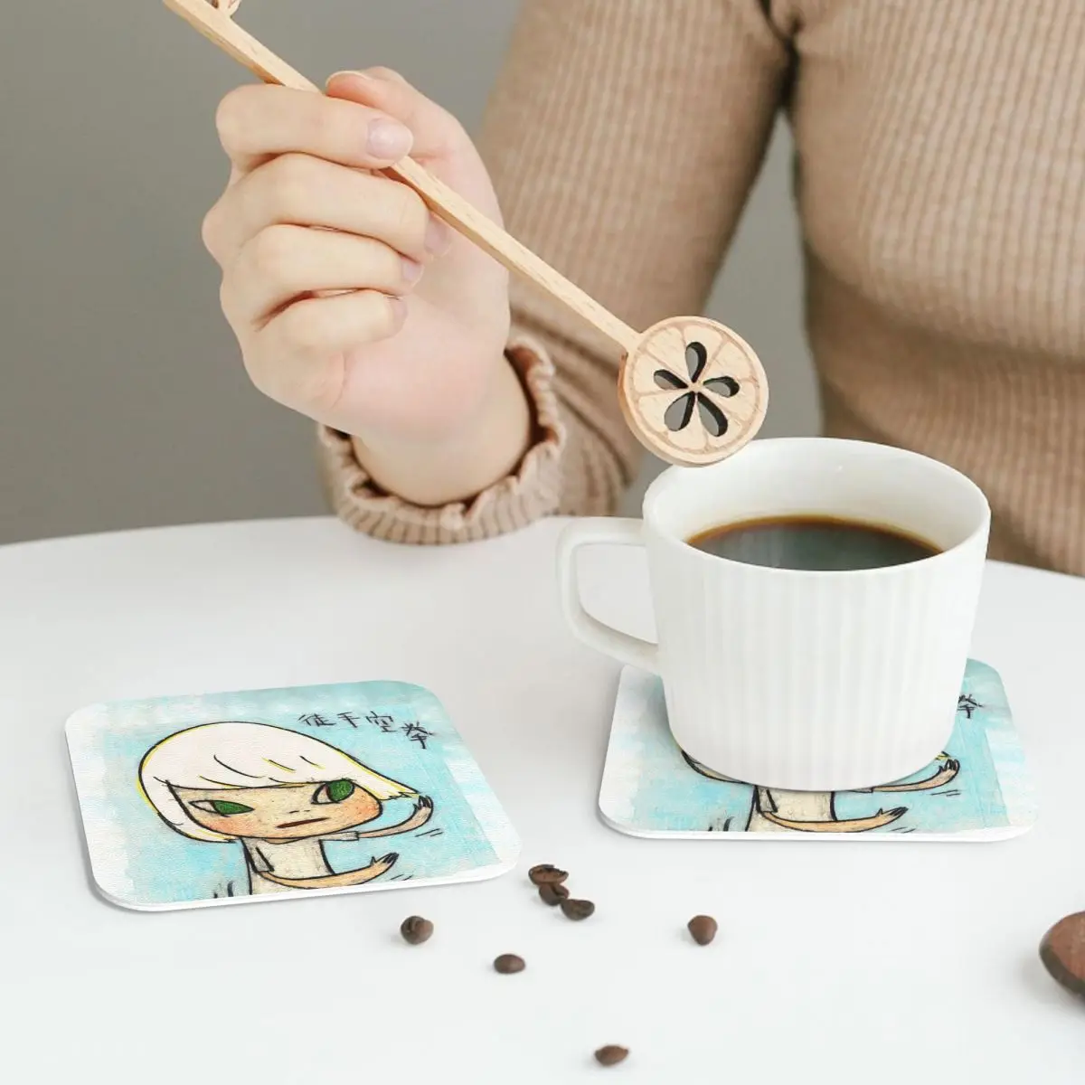 Copy Of Yoshitomo Nara Gypsy Song Coasters PVC Leather Placemats Insulation Coffee Mats for Home Kitchen Dining Pads Set of 6