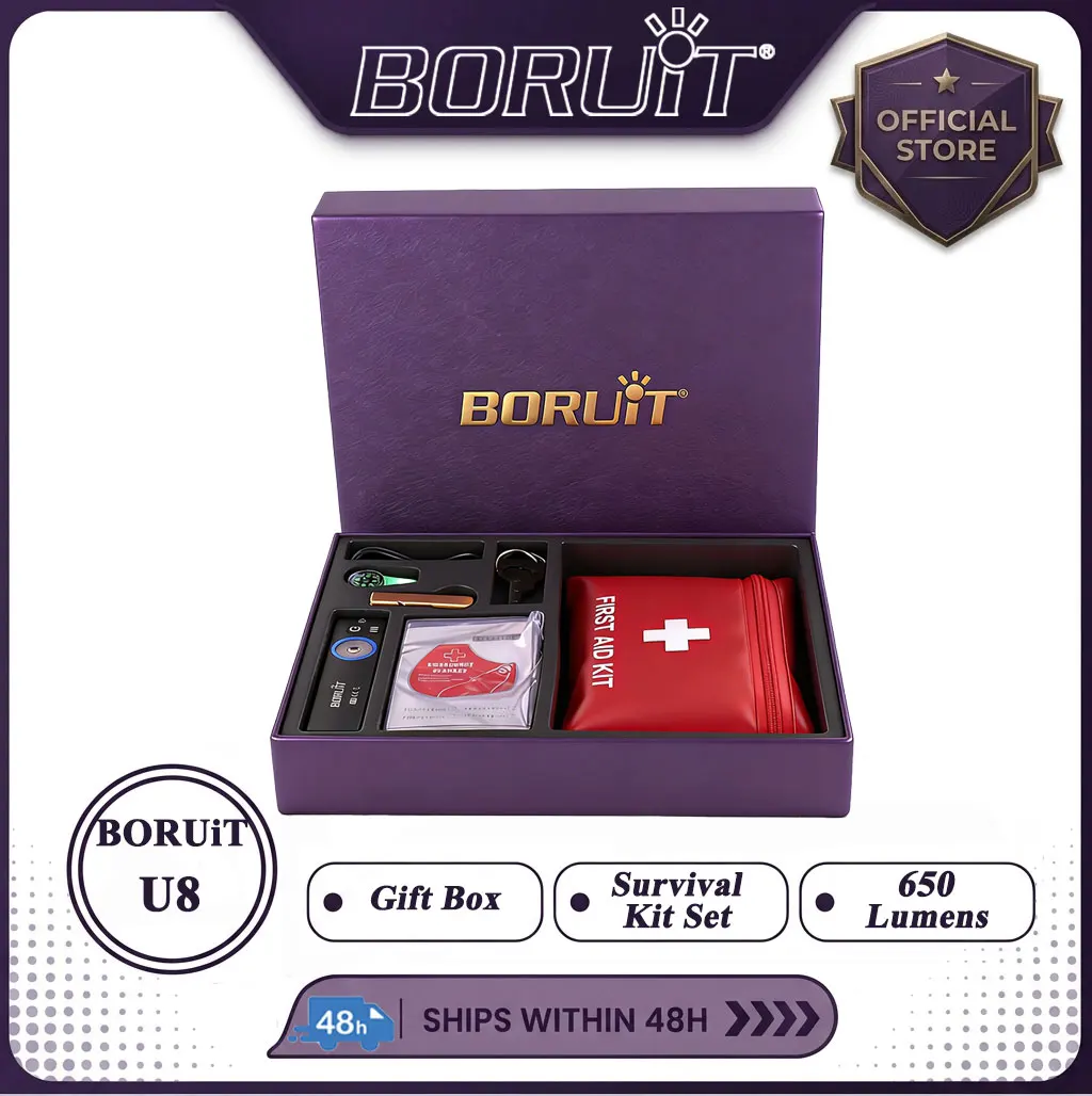 BORUiT U8 1000LM Keychain EDC LED UV Flashlight Type-C Rechargeable Powerful Torch Buzzer Work Light Emergency Set Gift Box