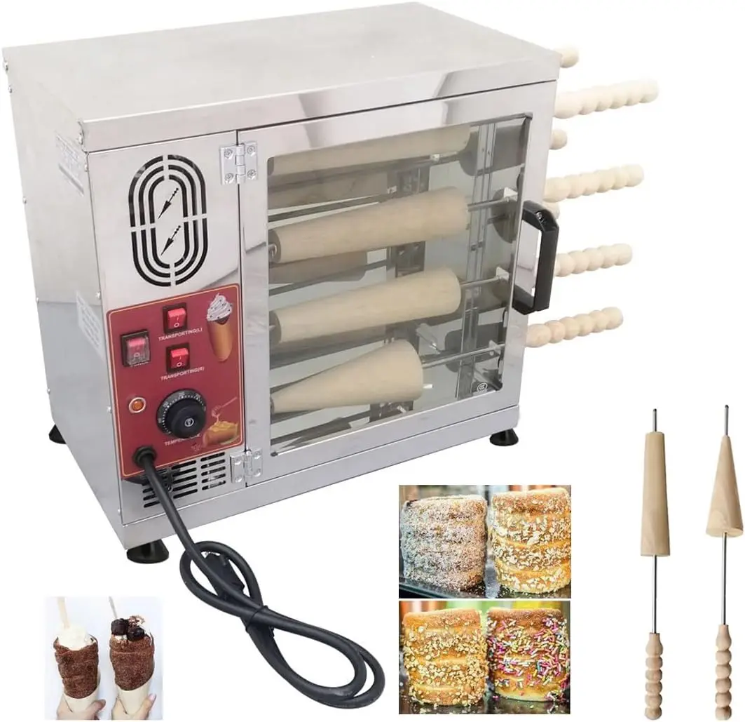 Electric Ice Cream Cone Chimney Cake Roll Maker Chimney Cake Oven Machine 3200W Toast Oven with 16pcs Roll Mold 110V