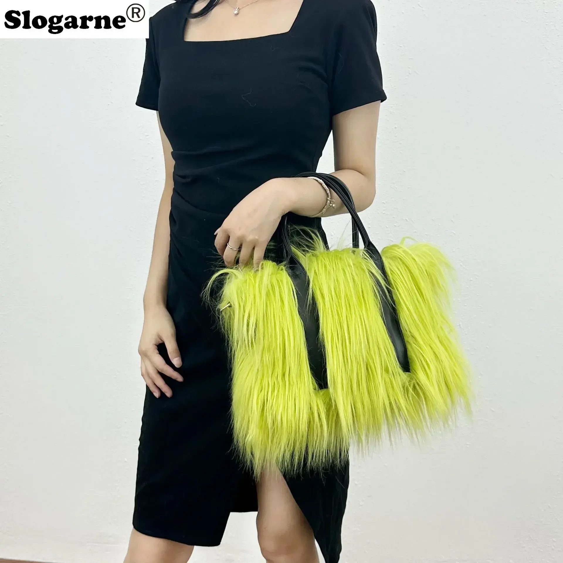 

Female Luxury Faux Fur Messenger Crossbody Bags Girls Plush Y2k Fluffy Tote Handbags Bags Women Long Fur Mongolian Shoulder Bag