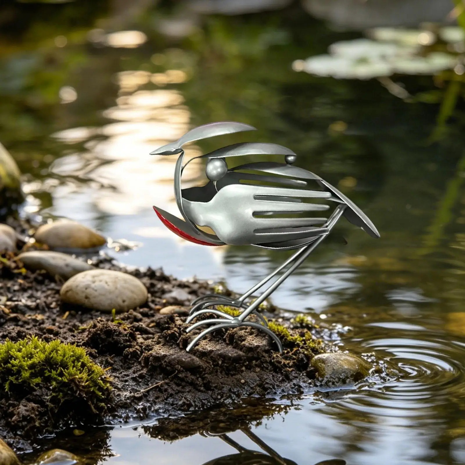 Mockingbird Metal Art Sculpture Handmade Stainless Steel Spoon Fork Mockingbird Desk Dining Table Office Desktop Small Ornament