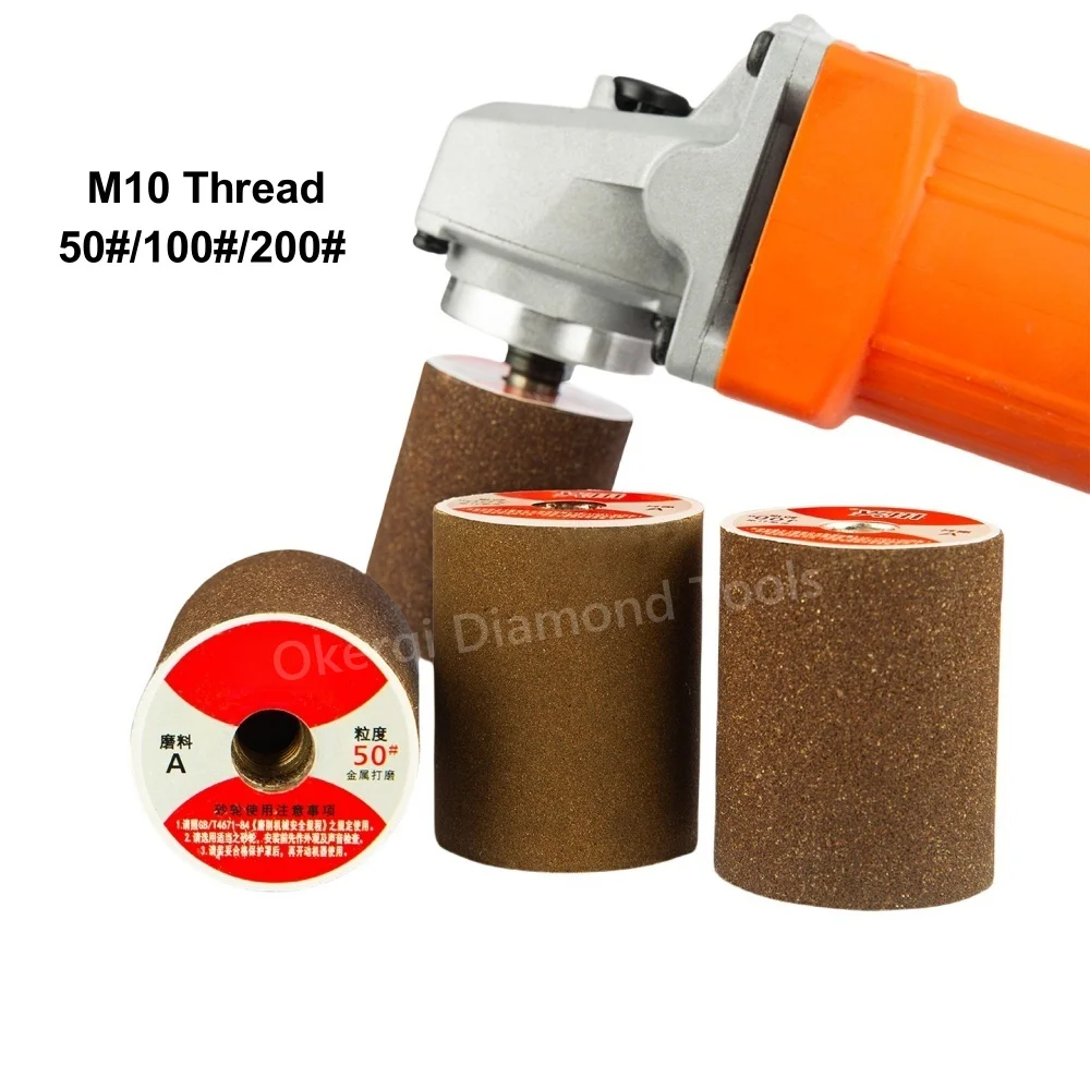 3PCS Cylindrical Angle Grinder Grinding Wheel for Metal, Stainless Steel, Cast Iron, Rust Removal, M10 Thread, Grit 50/100/200