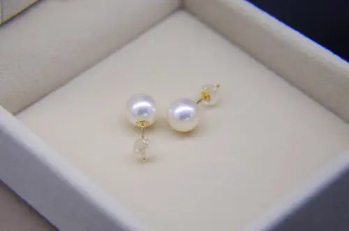 Fashion girl jewelry store Fashion AAA 10.5 mm white south sea pearl earrings with 18 k