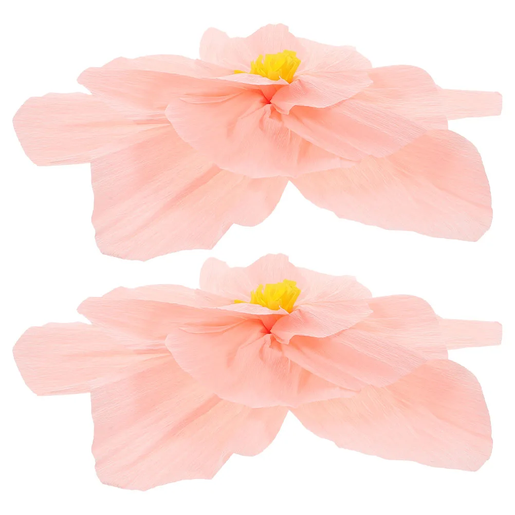 

2pcs 3D Crepe Paper Flowers Wall Decor Pink Floral Party Bedroom Playroom Nursery Wall Art Large Flower Stickers Peel Stick