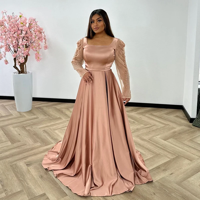 

Thinyfull Women A-Line Prom Dresses 2024 Long Sleeve Appliques Evening Party Dress Formal Night Cocktail Prom Gowns Custom Size