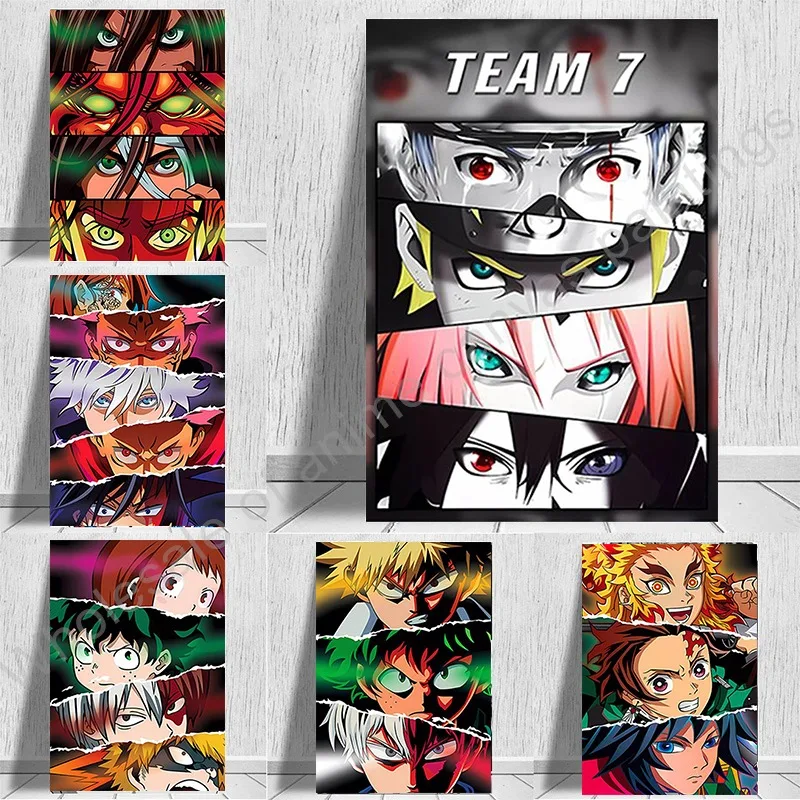 New Anime One Piece Demon Slayer Naruto Wheel Eye Sharingan Rinnegan Poster Canvas Painting Cartoon Figure Picture Wall Art Gift