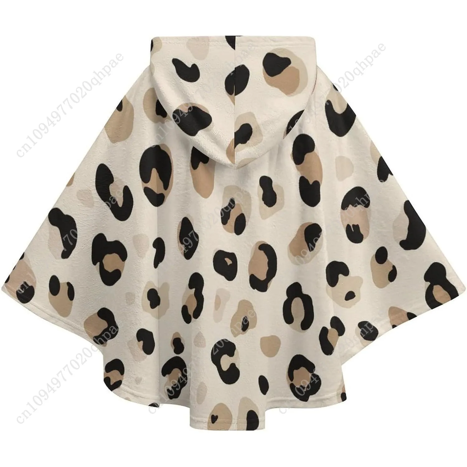 سترة بطانية مريحة من الفلانيل، بقلنسوة كبيرة الحجم ذات بقع سوداء الفهد مع جيوب للأطفال والمراهقين #6