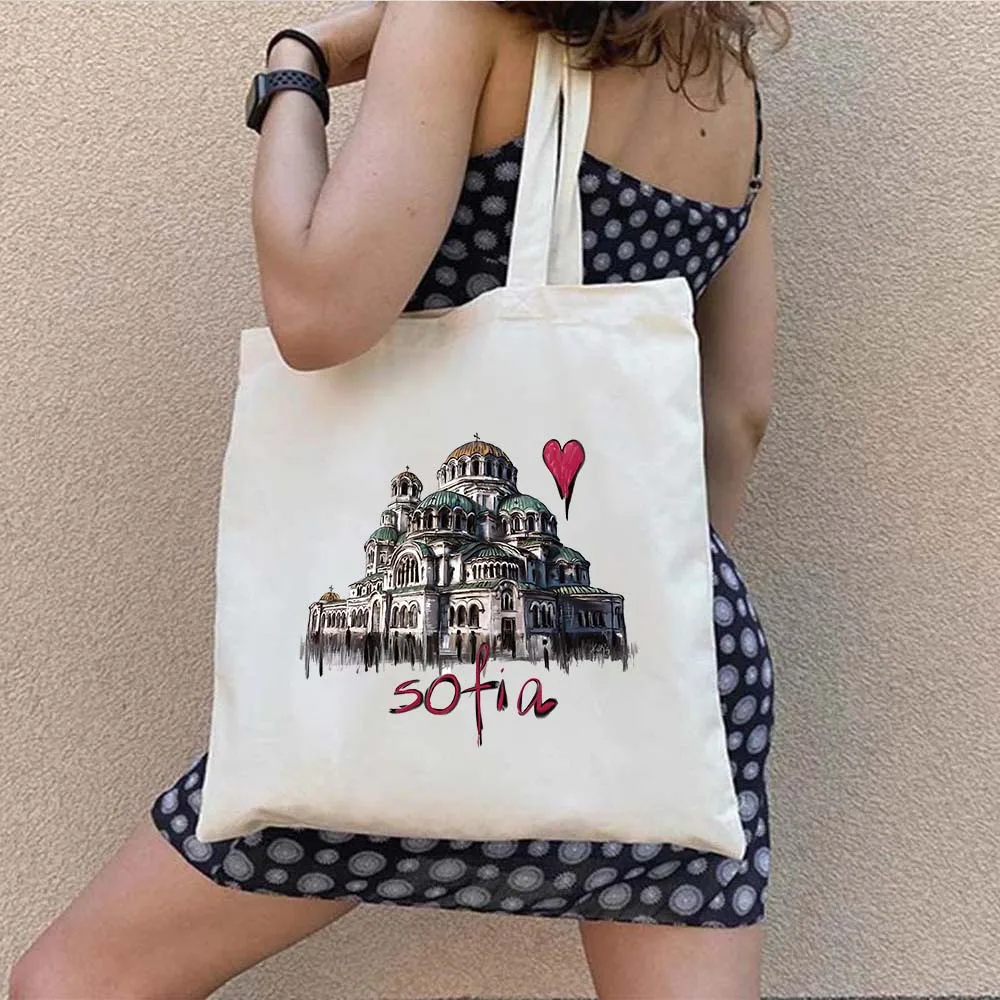 Kyiv Budapest Jakarta Quito Sofia Columbia Brussels Map Travel City Watercolor Painting Canvas Shopping Cotton Totes Bag Handbag