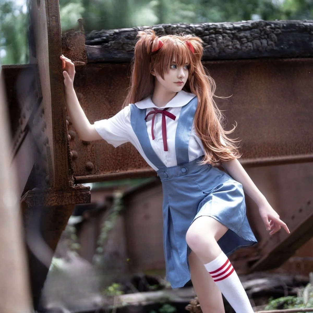 EVA Anime Asuka Shikinami Langley Cosplay Photoshoot Complete Costume Ayanami Rei Kawaii Exquisite Restoration Cute Girly Heart