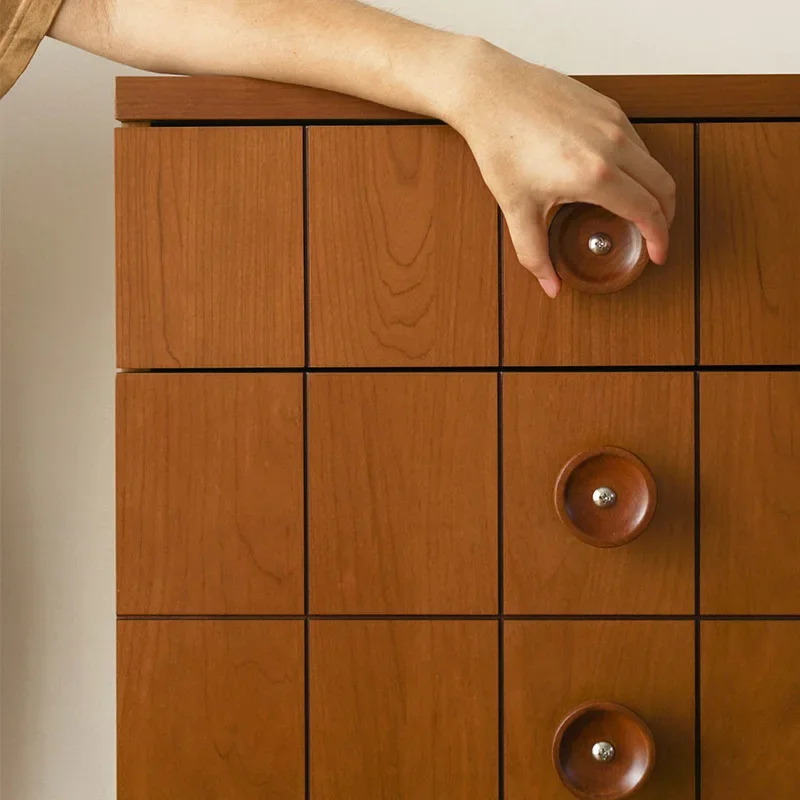 Solid wood retro, button module cabinet, bedroom bedside table, multi-functional storage cabinet
