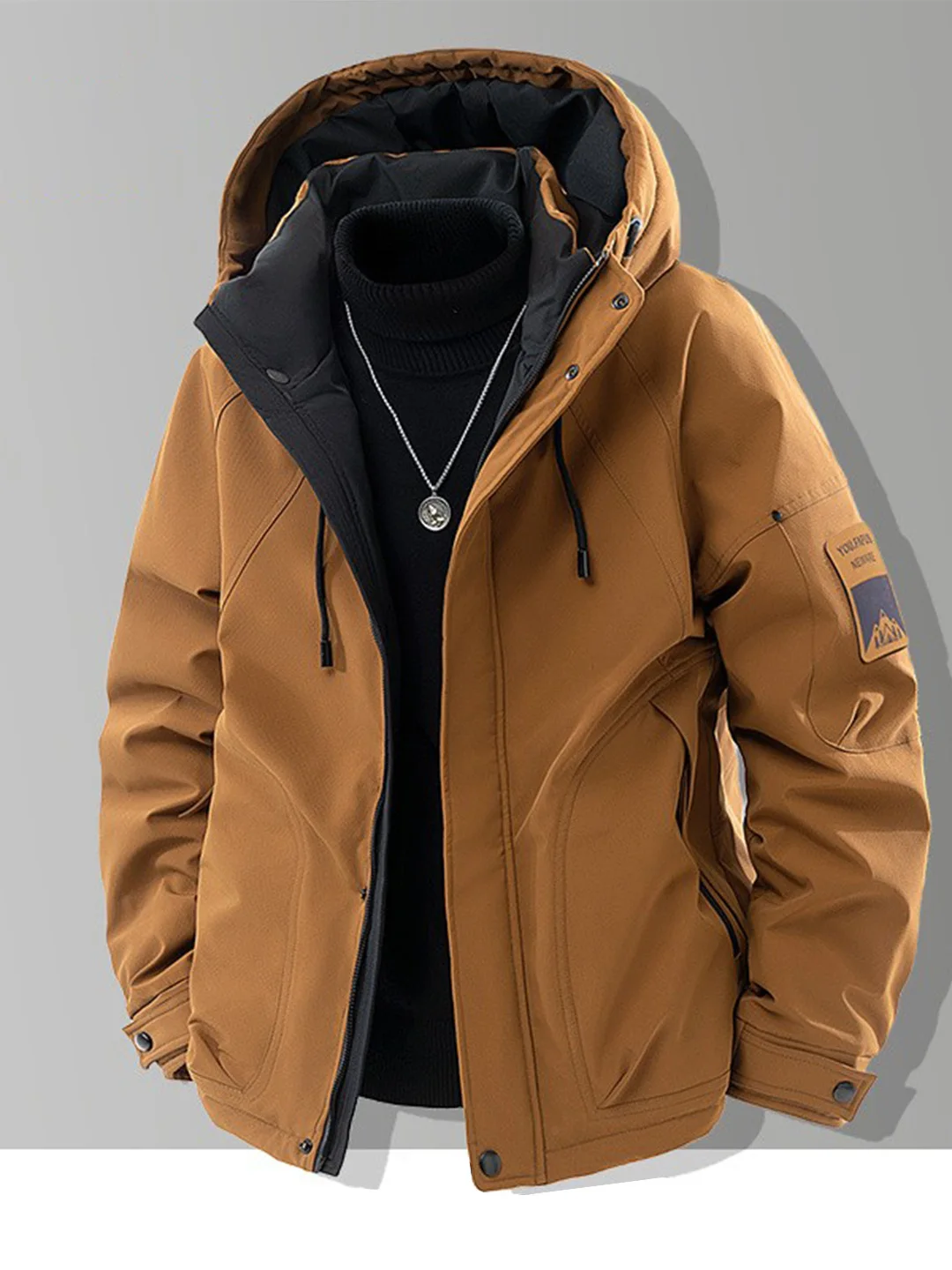 

Men's Casual Workwear down Jaet Loose Fit Winter Cold Resistance Warmth Hooded Padded Coat Big ket Fce Lined