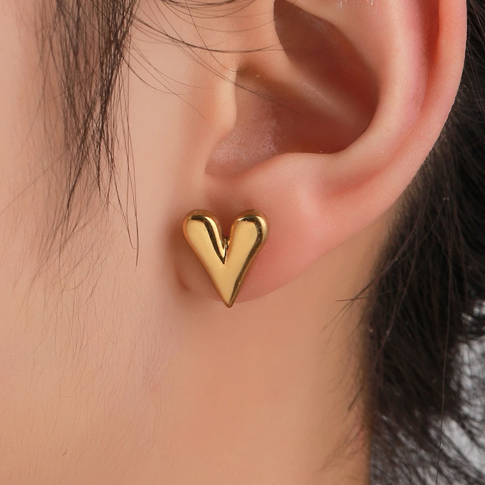 316L Stainless Steel Heart Stud Earrings for Women 18K Gold Color Plated Waterproof Charm Trend Basic Daily Jewelry Gift