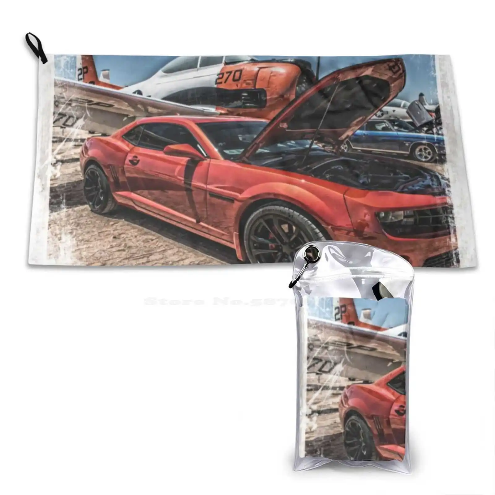 New Camaro And Vintage Airplane Soft Towel Pattern Washcloth Camaro Vintage Auto Transportation Car Vehicle Airplane