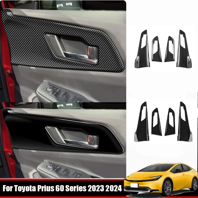 

LHD RHD для Toyota Prius 60 серии 2023 2024, ABS, углеродное волокно, черный, внутренняя дверная ручка автомобиля, чаша, панель, наклейка, аксессуары