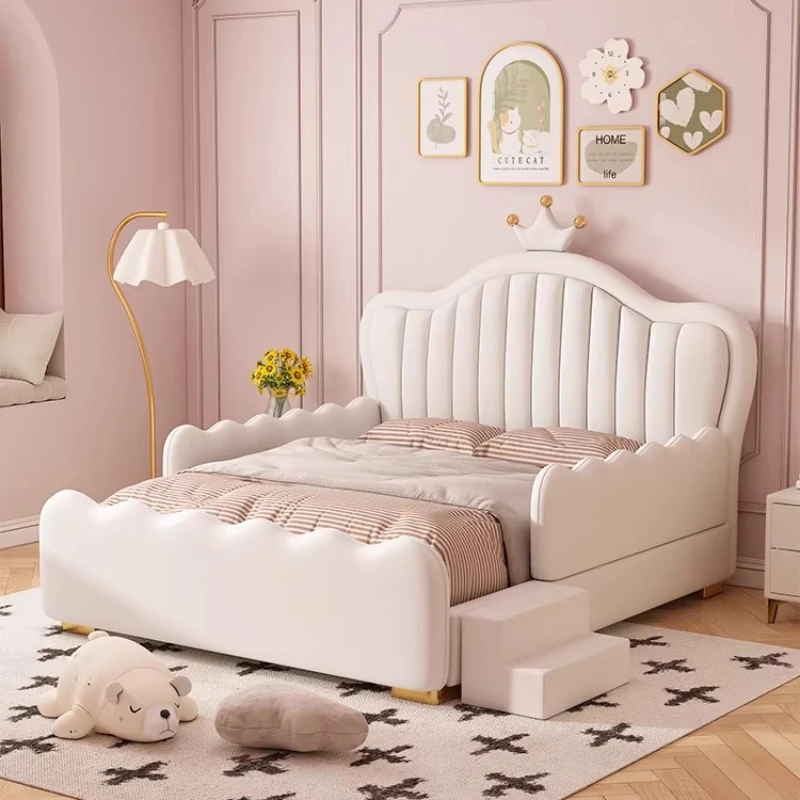 

Guardrail Adjustable Children's Kids Bed 1.5m Luxury Bedroom Double Frame Bed Single Upholstered Cama De Casal Home Furniture