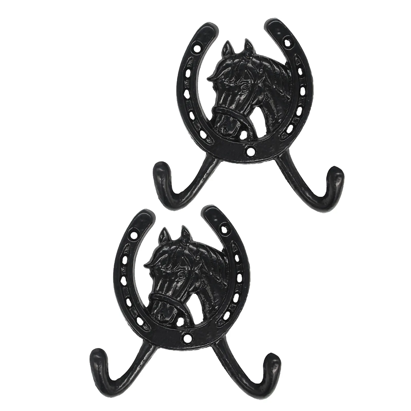 2Pcs Black Cast Head Hook Horseshoe Wall Decor Industrial Style Wall Hanger Farmhouse Mudroom Bedroom