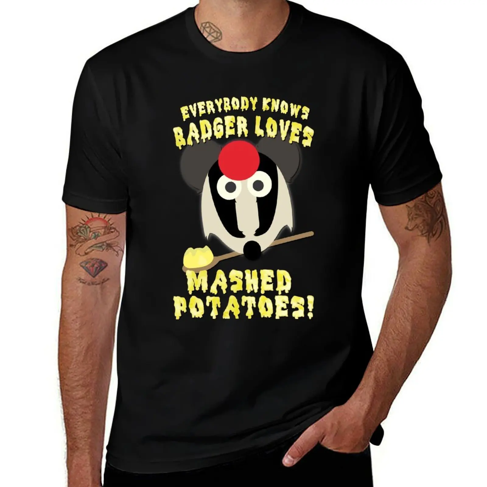 Everybody knows badger loves mashed potatoes! T-Shirt Street Art Print Tee Shirt T-Shirt