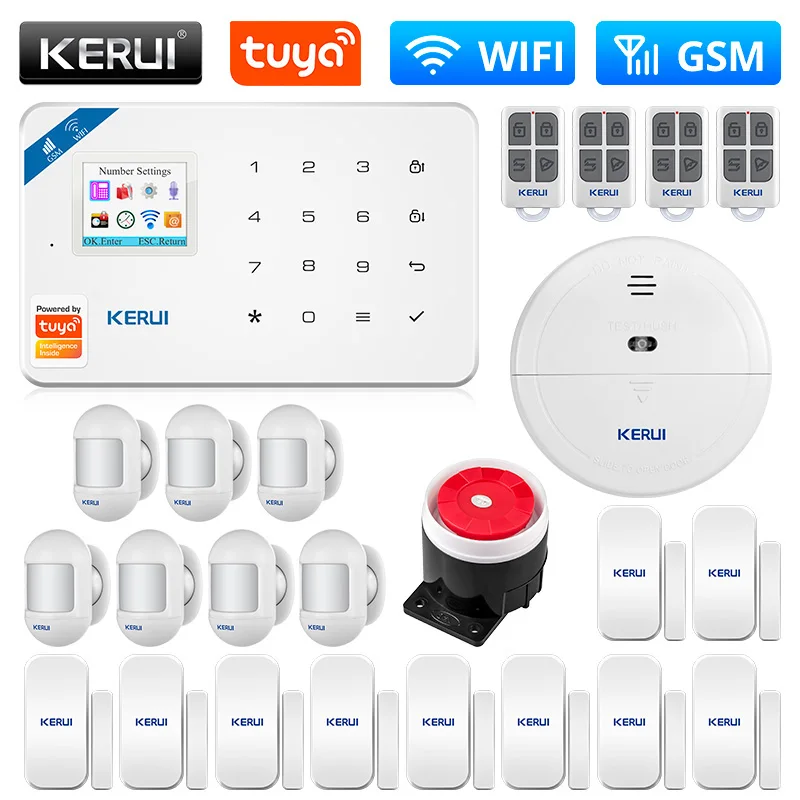 KERUI W181 Tuya Smart Alarm System WIFI GSM Wirelss Home Alarm Support Alexa Motion Sensor Window Door Sensor IP Camera