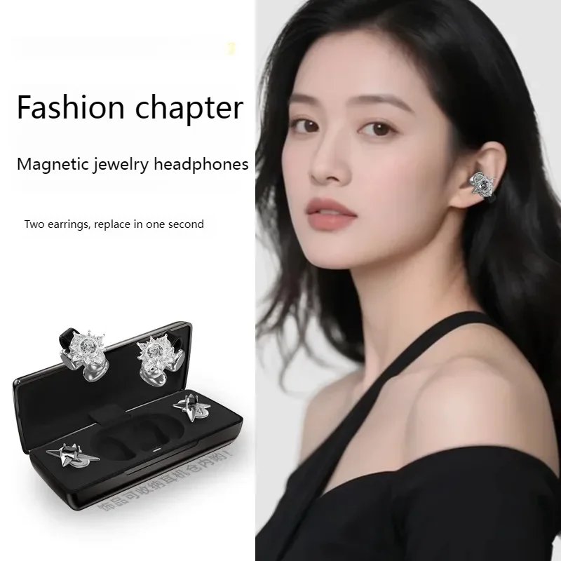 

Bluetooth 6.0 Jewelry Earphones AI Call Noise Canceling Magnetic Earrings Girls Wireless Clip On Headphones With Mic For Sports