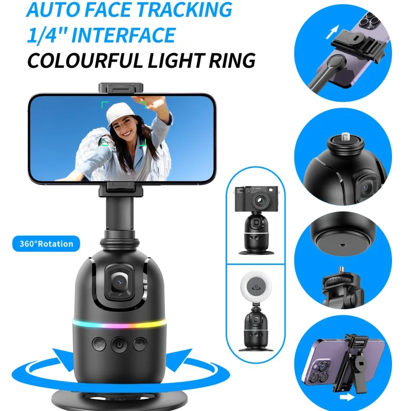 

Automatic Facial Tracking 360 Rotation Mobile Phone Holder for Portable Intelligent Phone Tiktok Live Photography Camera Holder