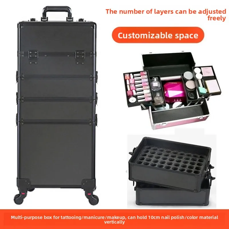 Large capacity follow-up makeup, nail art, pattern embroidery, hair and beauty semi-permanent multi-layer toolbox