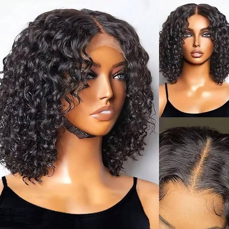 Brasileira Onda Profunda Bob Perucas Curtas, 100% Cabelo Humano Virgem, Peruca Lace Frontal Transparente, Pré Arrancadas, 4x4 Peruca Lace, 13x4