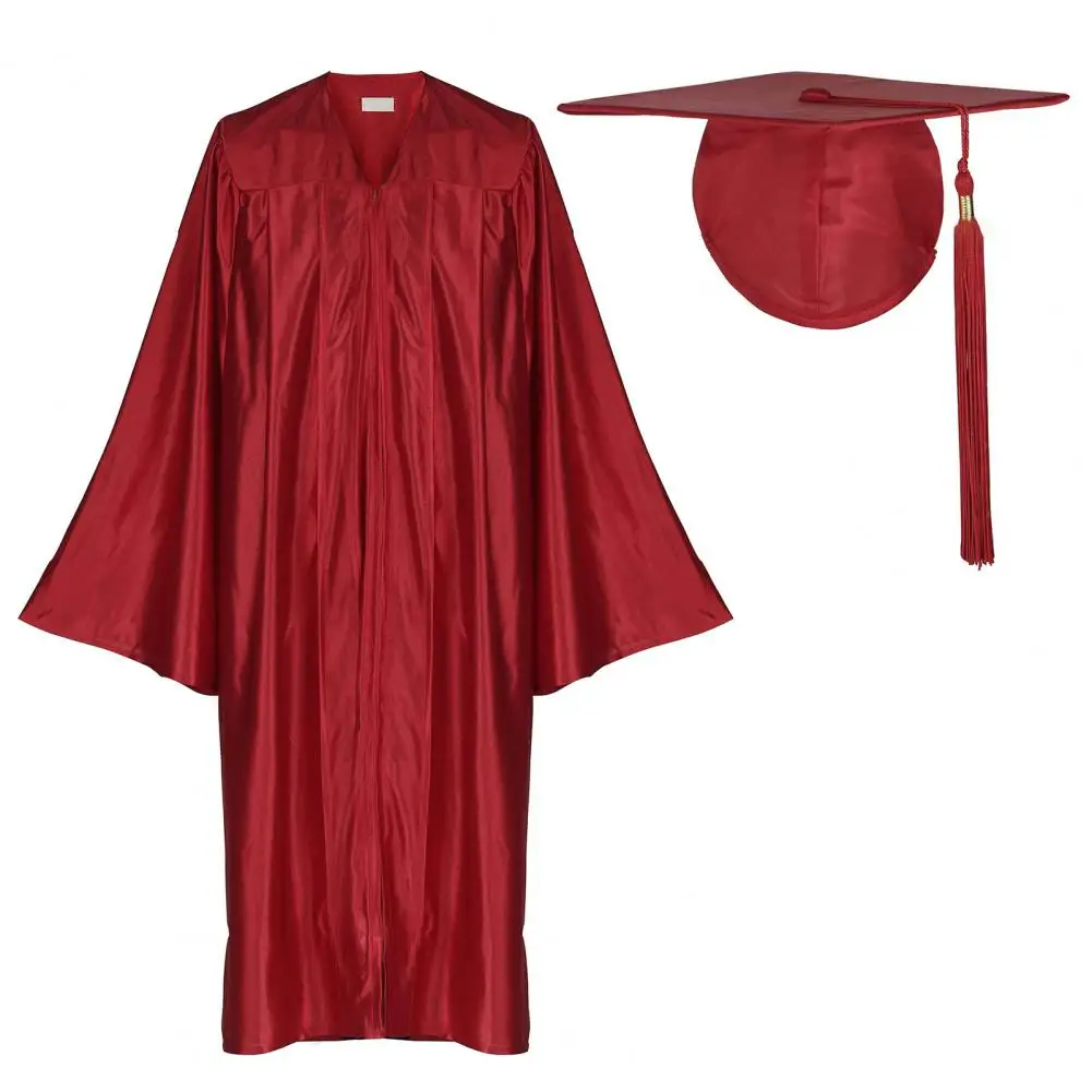 Unisex Graduation Robe Hat Set Front Zipper Loose Loose Tassel Year Tag College Bachelor Doctor Master Graduation Ceremony Gown