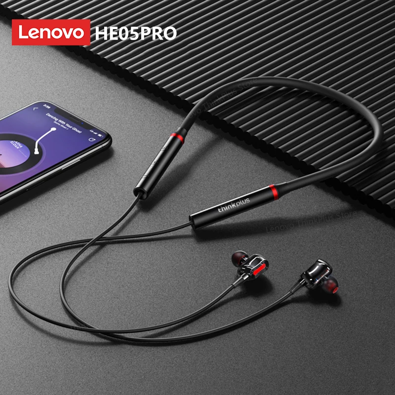 100% Original Lenovo HE05 Pro Bluetooth 5.0หูฟังไร้สายไฮไฟเสียงแม่เหล็กชุดหูฟังกีฬาหูฟัง