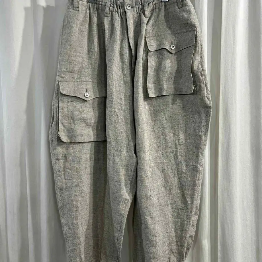 

TOP-YAMAMOTO ® Workwear-style linen wide-leg pants for women - elegant and relaxed, with multiple pockets, suitable for long cas