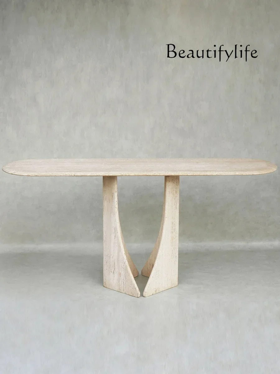 

PP ZZS Ваби Песок Ветер Натуральный Травертин Входной Входной Стол Дизайнерский Минималистский Креативный Мраморный Фойе Коридор Стол с Видом на Конец