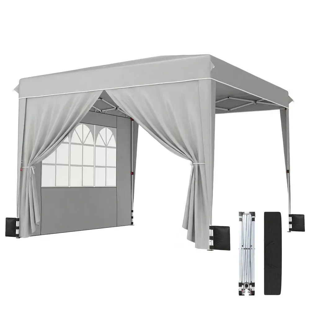 10 x 10 ft Pop Up Canopy Tent with Sidewalls, UPF50 Outdoor Portable Instant Canopy Shelter with Carry Bag, Sandbags, Adjustabl