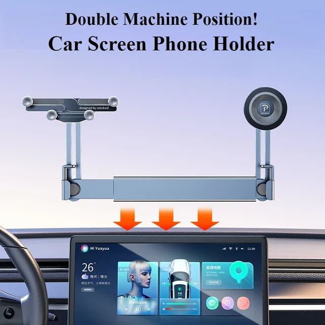 Uchwyt samochodowy Hipacool z podwójnym mocowaniem do telefonu, aluminiowy, regulowany, pasuje do wszystkich modeli Tesla Model 3 Highland Y, akcesorium samochodowe